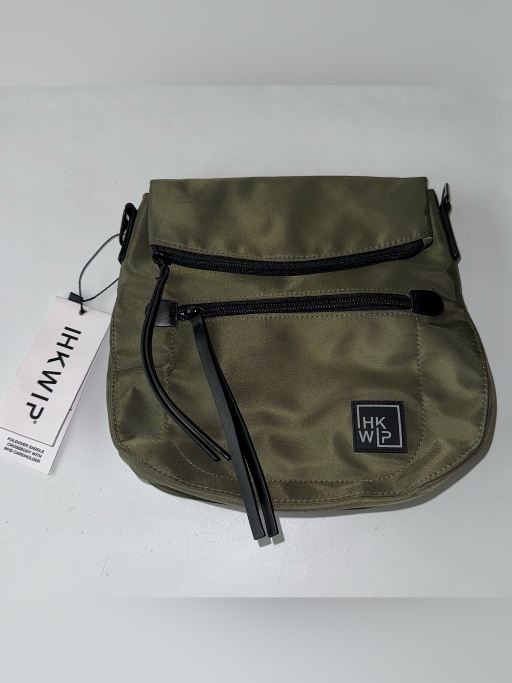 IHKWIP Green Nylon Foldover Saddle Crossbody with RFID Cardholder NWT!